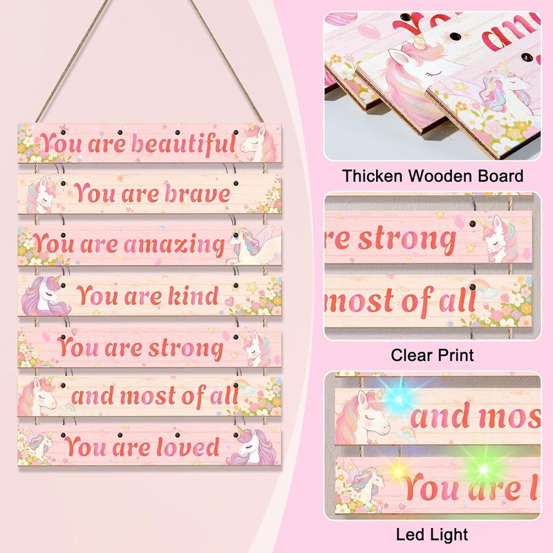 FIOBEE Girls Room Décor for Teen Girls Boys with LED Light Wall Decor for Bedroom Motivational Inspirational Wall Art Girl Room Decoration for Kids Studyroom, 8 Kinds of Lights, Pink Unicorn - Image 5